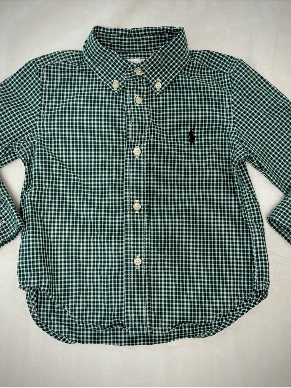 Ralph Lauren Green and White Check Button-Down Shirt for Kids